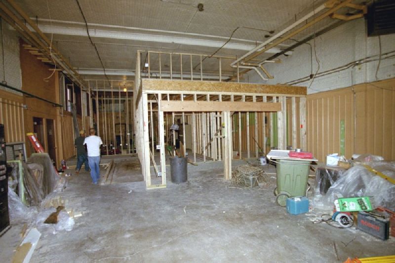 Among the work to be done, was a rebuilding of the first floor area,, primarily to give the Police Department more space, severely lacking in the past. Here, framing for the expansion is underway.